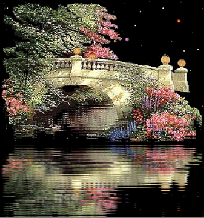 bridge over water at night gif