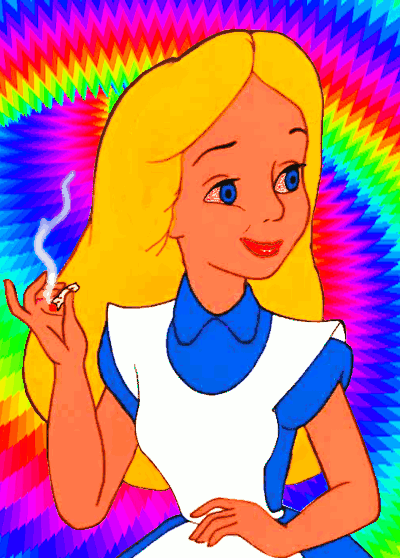 Trippy Alice smokes a joint