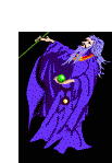 blue robed wizard with staff and green glowing orb gif