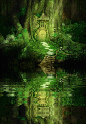 fairy tree house by water gif