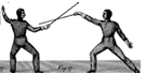 two people fencing gif