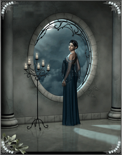 gothic girl by candelabra and moonlit window gif