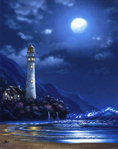 lighthouse flashing on coast gif