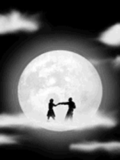 Couple '50s dancing on clouds in front of a full moon gif