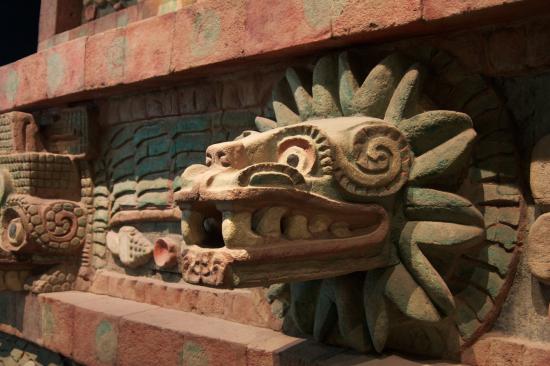 Stone carving of Quetzalcoatl - side view
