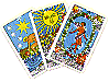 three tarot cards spread in a fan gif