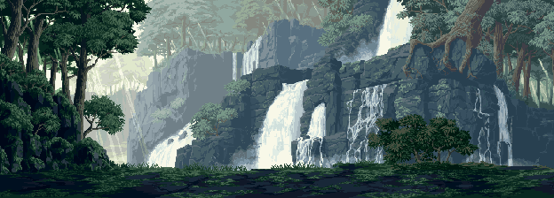 several waterfalls in the woods gif