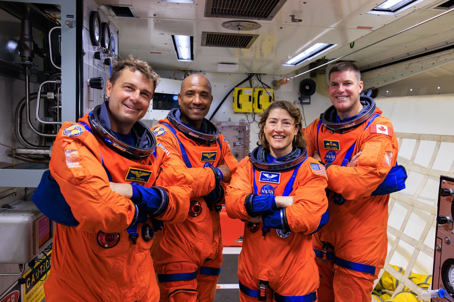 Artemis 2 crew photo-op in orange space suits