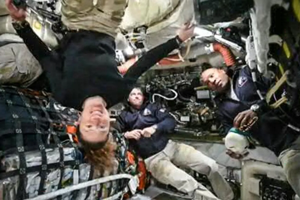 Artemis 2 crew live boadcast from inside Integrity. Christina upsidedown