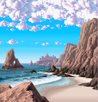 Rocky beach with cliffs