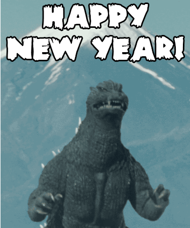 Godzilla screams Happy New Year