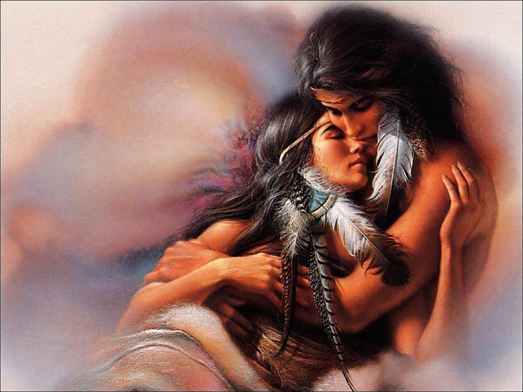 American Indian soulmates in each others arms